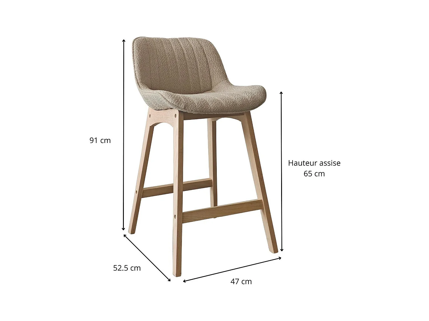 Set aus Insel- und Barstühlen aus Eiche mit 65 cm Sitzfläche aus MILK-Frottee
