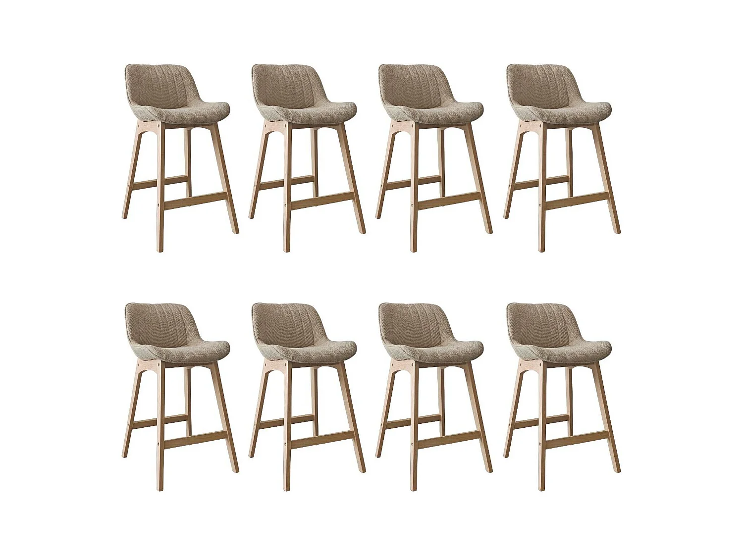 Lot de chaises d'îlot et bar en chêne et assise tissu bouclette H65cm