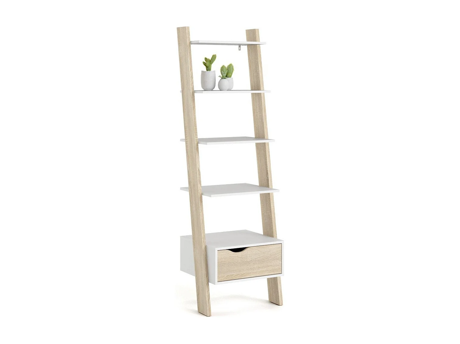 Bibliothèque 4 étagères, 1 tiroir blanc et décor chêne H180,4 cm - BILLUND