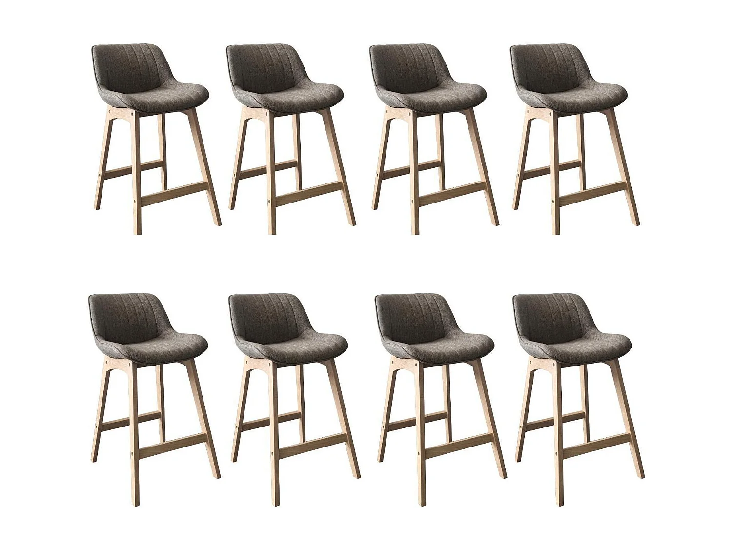 Set van eikenhouten eiland- en barstoelen met een 65 cm MELLOW stoffen zitting