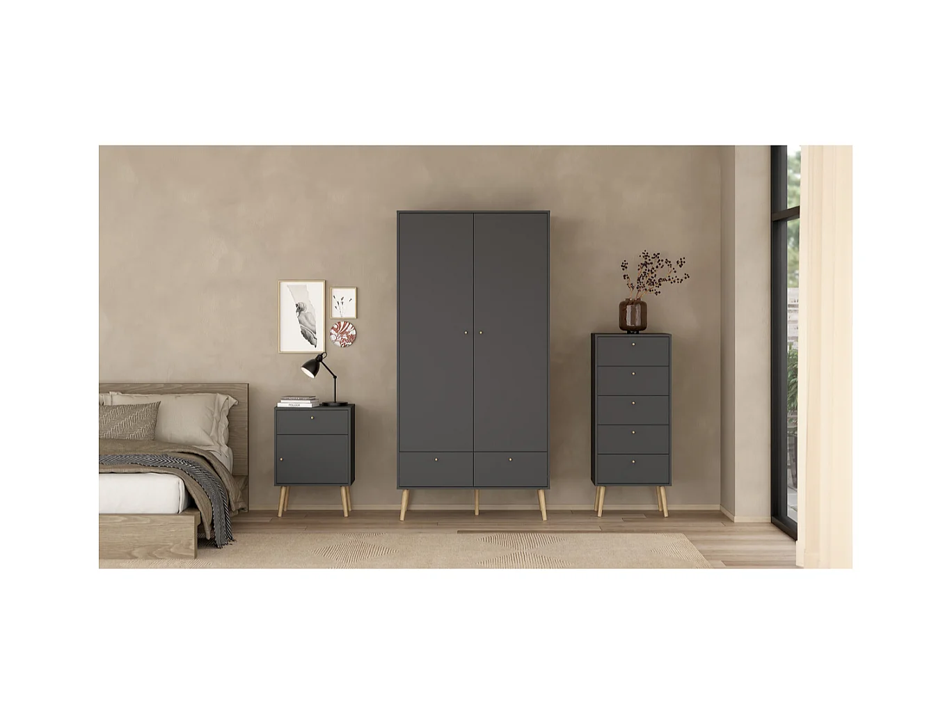 Commode 5 tiroirs avec pieds en bois H120,1 cm - TARP