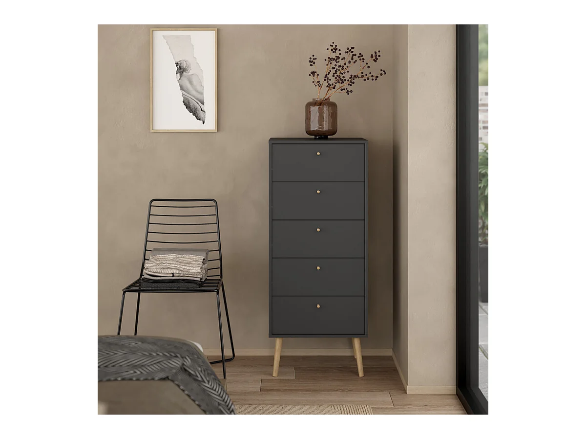 Commode 5 tiroirs avec pieds en bois H120,1 cm - TARP