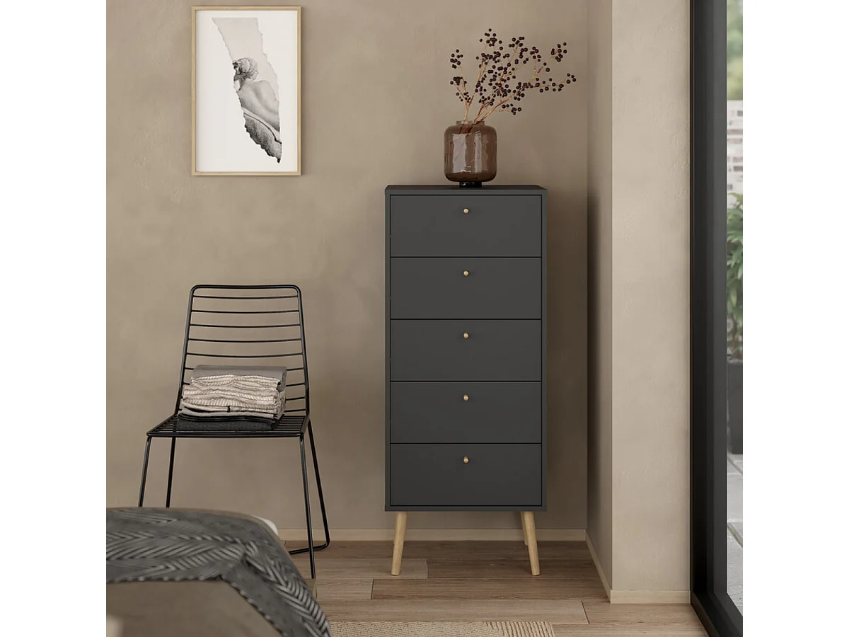 Commode 5 tiroirs avec pieds en bois H120,1 cm - TARP