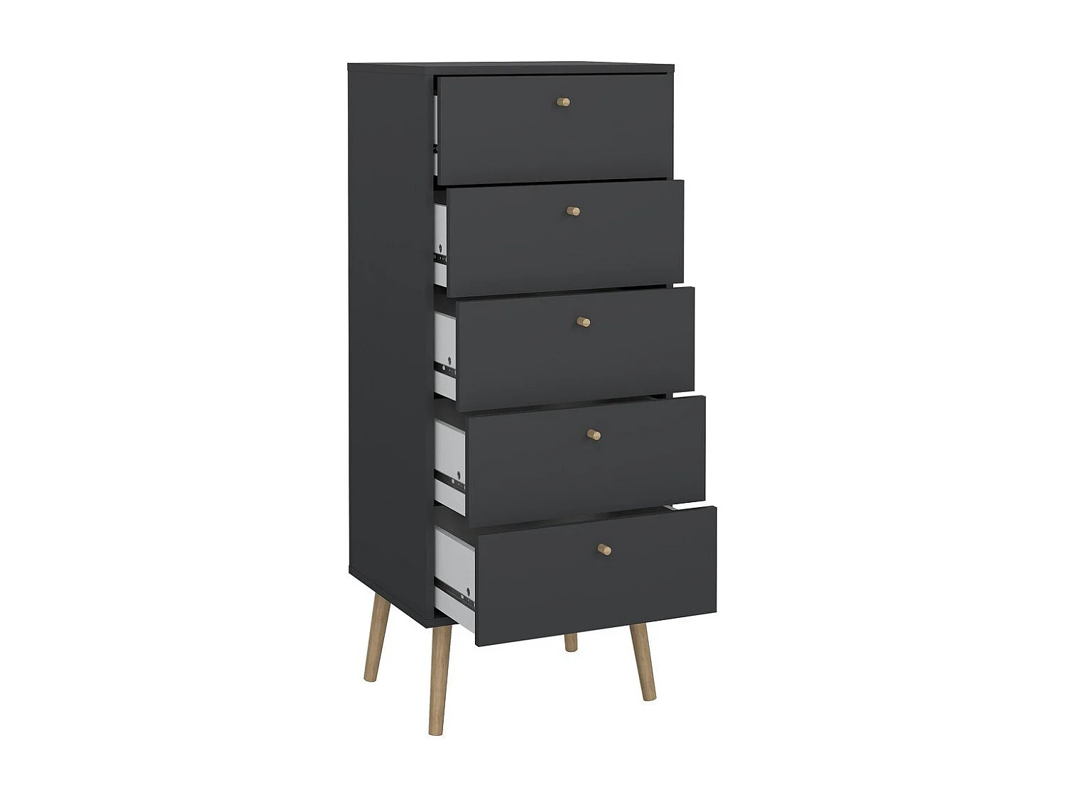 Commode 5 tiroirs avec pieds en bois H120,1 cm - TARP