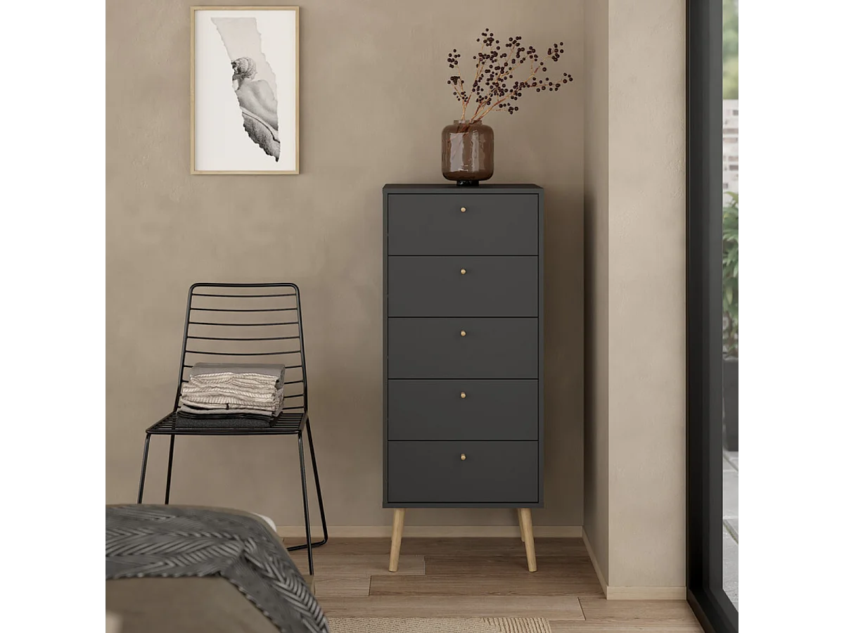 Commode 5 tiroirs avec pieds en bois H120,1 cm - TARP