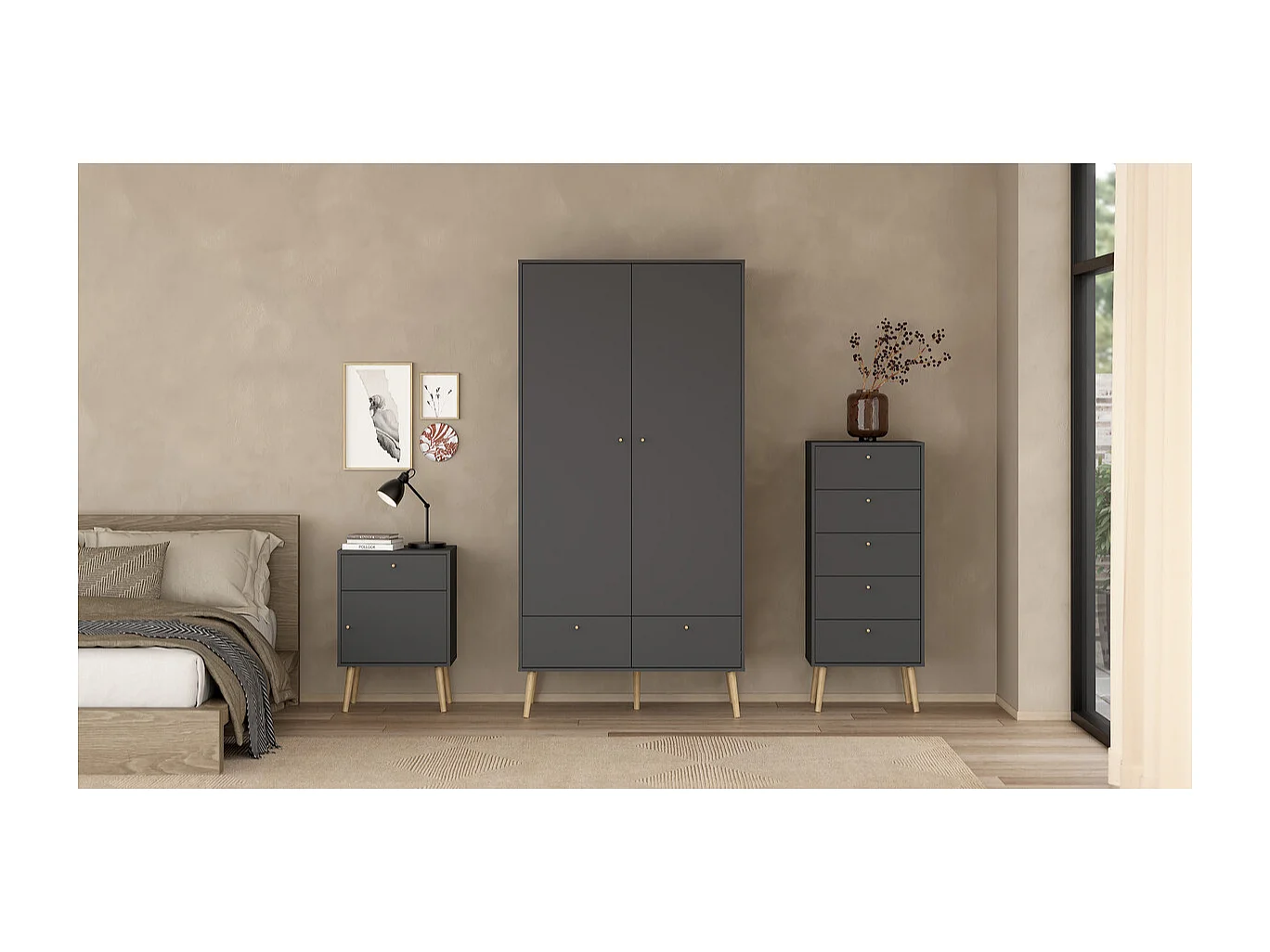 Commode 5 tiroirs avec pieds en bois H120,1 cm - TARP