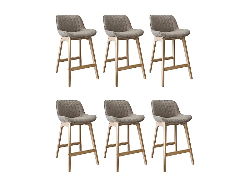 Set di sedie da bar e da isola in rovere con seduta in tessuto spugna MILK da 65 cm