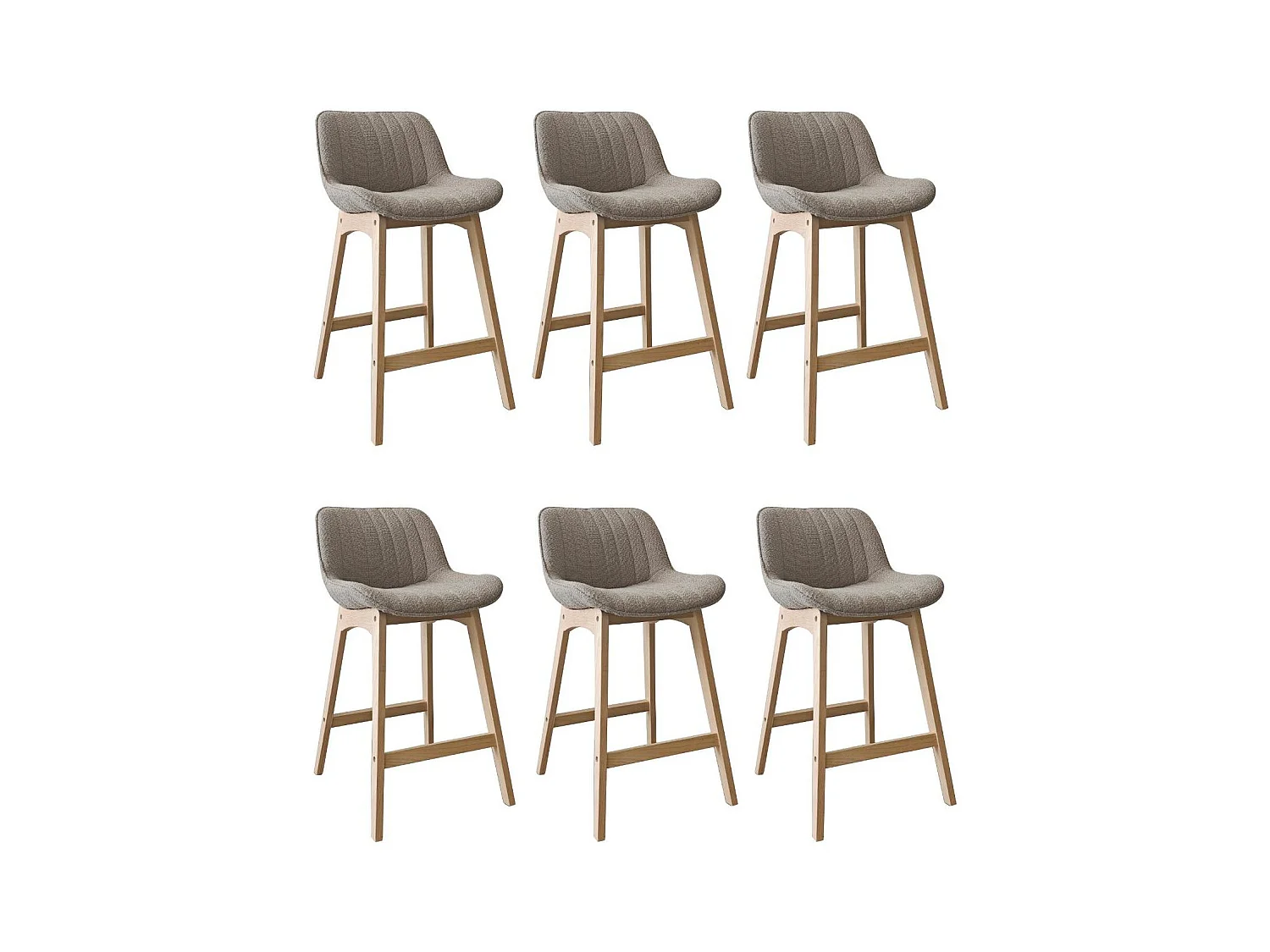 Lot de chaises d'îlot et bar en chêne et assise tissu bouclette H65cm