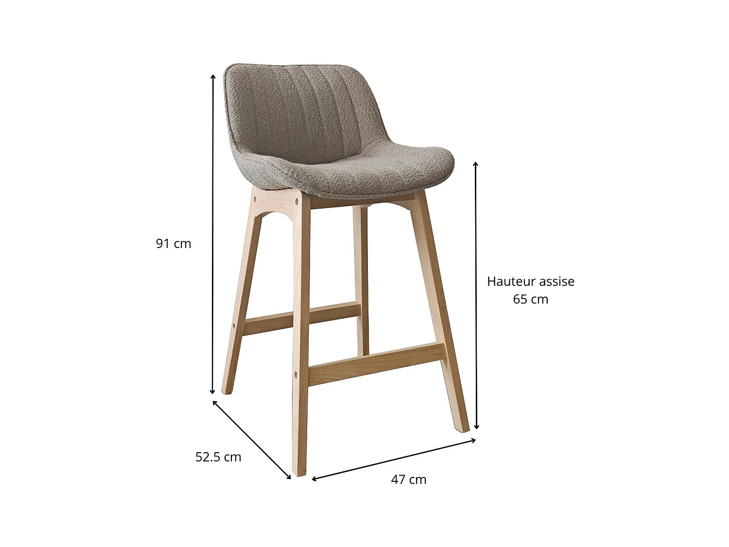 Set aus Insel- und Barstühlen aus Eiche mit 65 cm Sitzfläche aus MILK-Frottee