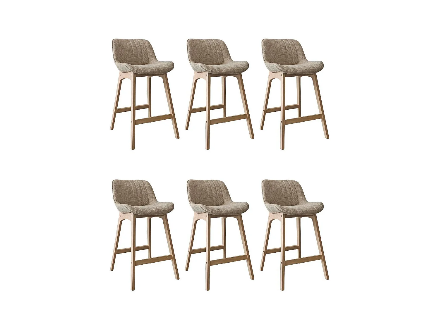 Lot de chaises d'îlot et bar en chêne et assise tissu bouclette H65cm