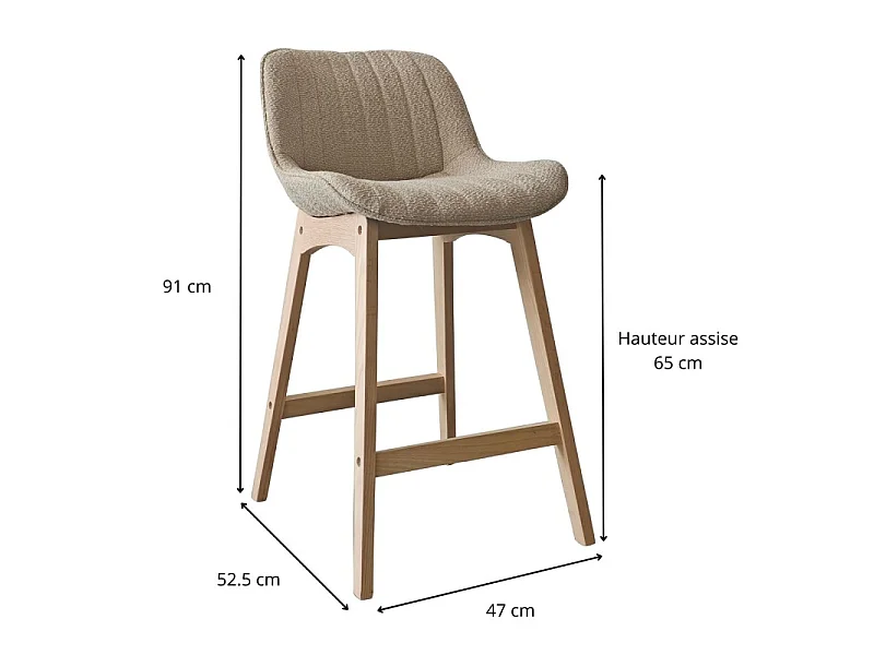 Set sillas isla/bar roble asiento rizo MILK 65cm