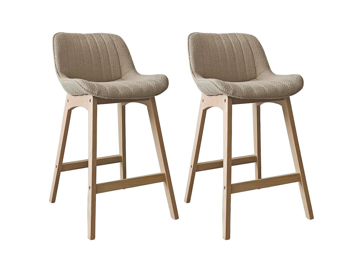 Lot de chaises d'îlot et bar en chêne et assise tissu bouclette H65cm