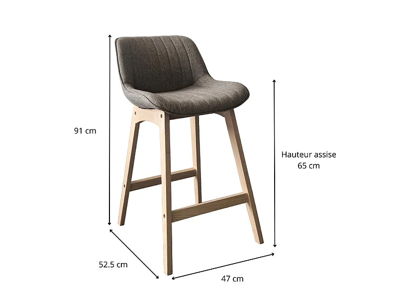Komplet dębowych krzeseł wyspowych i barowych z siedziskiem z tkaniny MELLOW o szerokości 65 cm