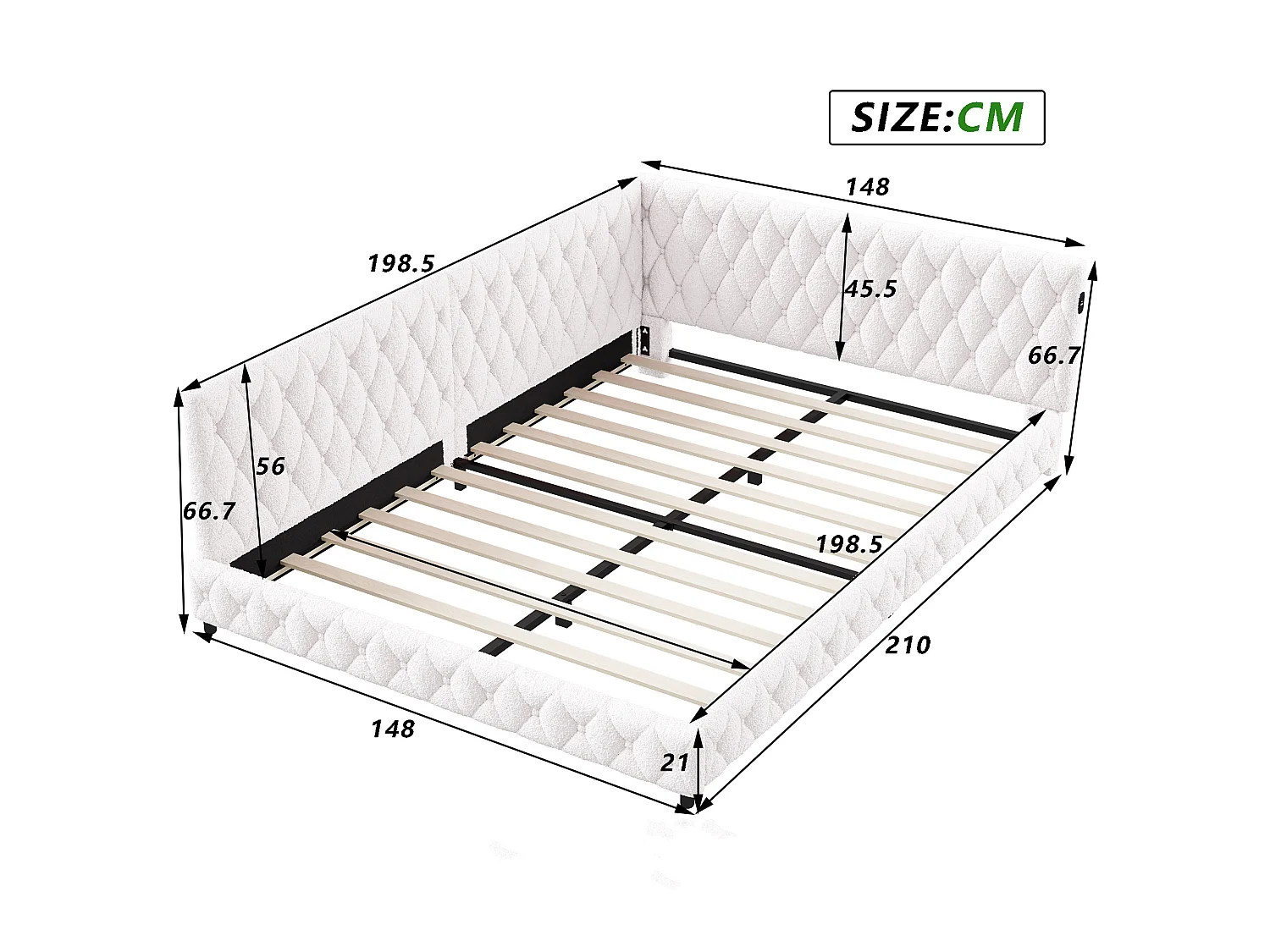 Lit double 140 x 200 cm - NEXU - Canapé lit avec sommier à lattes, LED et port USB - tissu velours beige