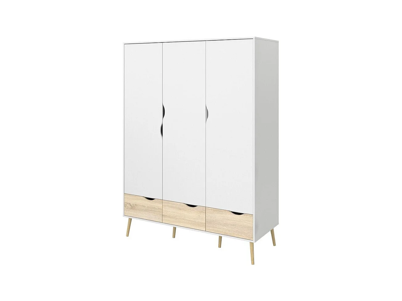 Armoire 3 portes, 3 tiroirs blanc et décor chêne L147,2 cm - BILLUND