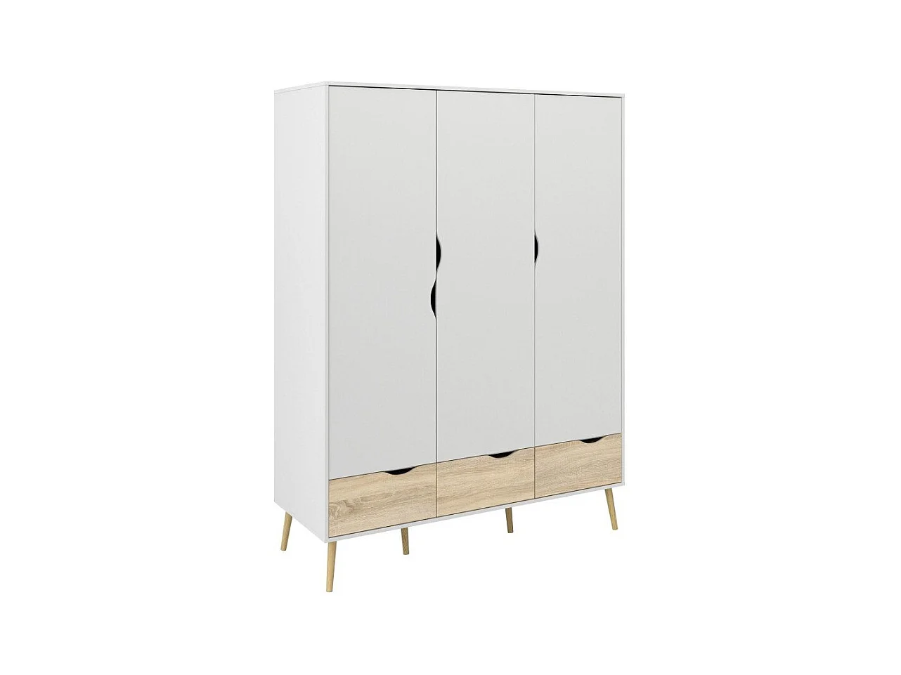 Armoire 3 portes, 3 tiroirs blanc et décor chêne L147,2 cm - BILLUND