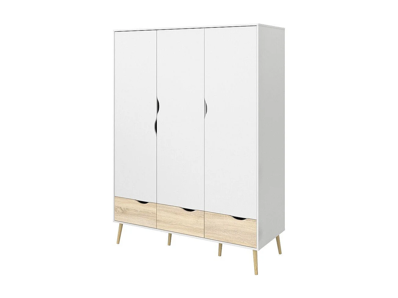 Armoire 3 portes, 3 tiroirs blanc et décor chêne L147,2 cm - BILLUND
