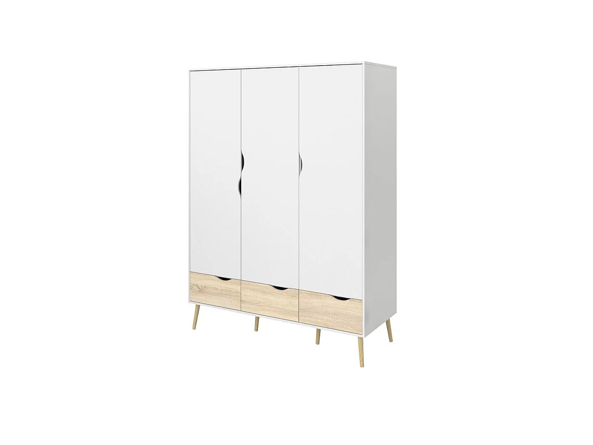 Armário de 3 portas, 3 gavetas branco e decoração em carvalho L147,2 cm - BILLUND