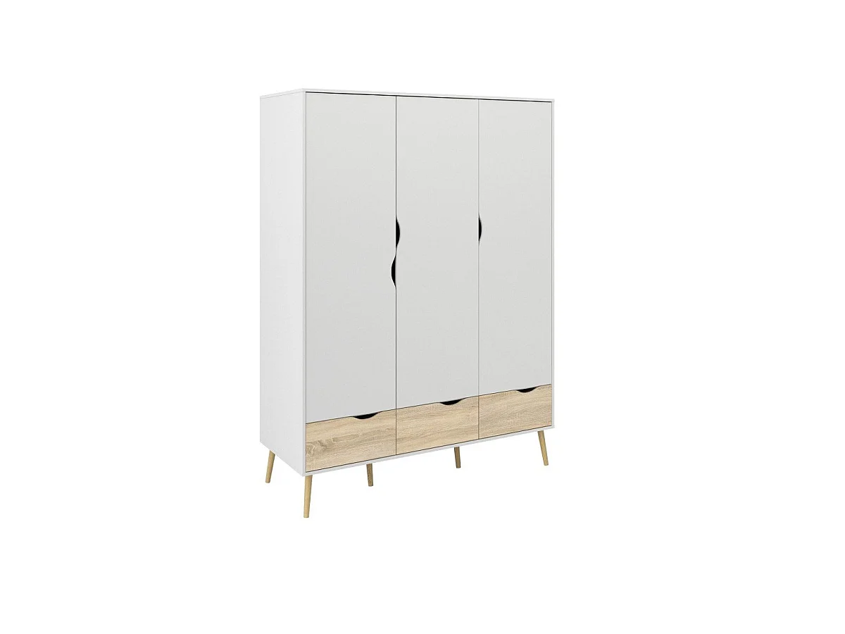 Armário de 3 portas, 3 gavetas branco e decoração em carvalho L147,2 cm - BILLUND