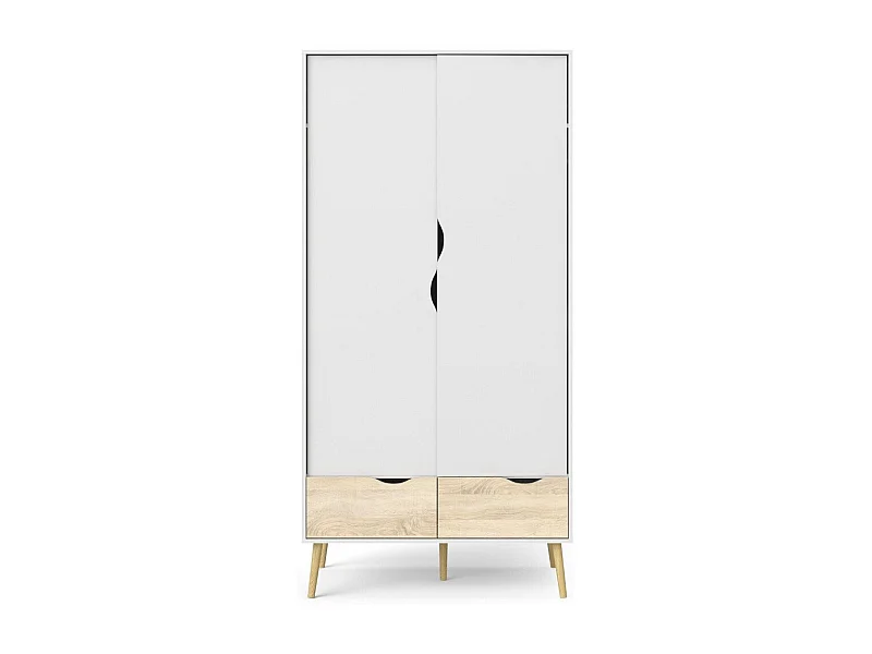 Armoire 2 portes, 2 tiroirs blanc et décor chêne L98,7 cm - BILLUND