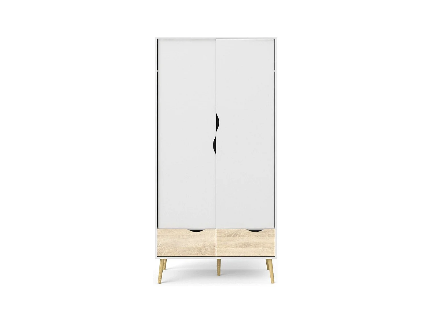 Armoire 2 portes, 2 tiroirs blanc et décor chêne L98,7 cm - BILLUND