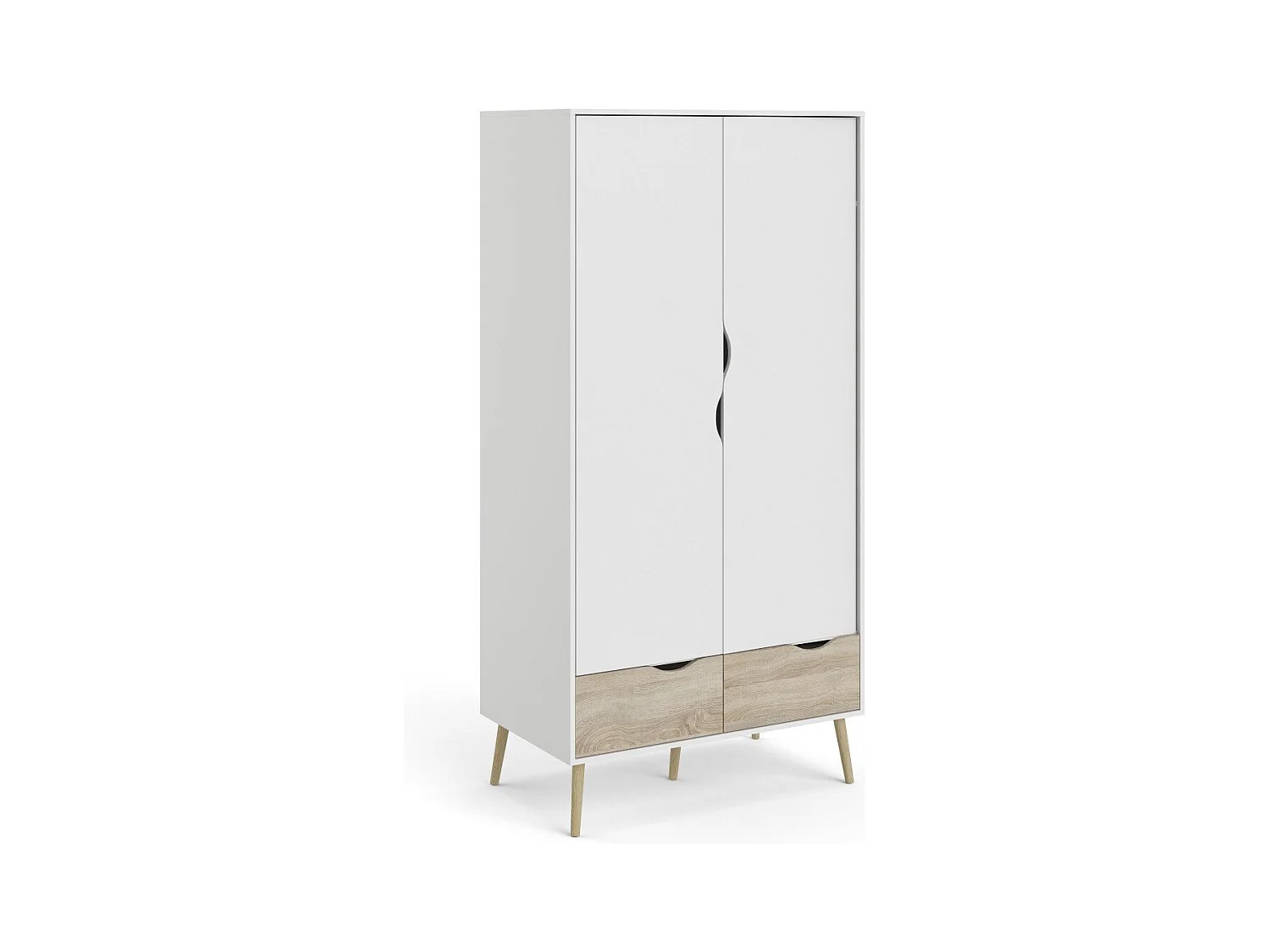 Armoire 2 portes, 2 tiroirs blanc et décor chêne L98,7 cm - BILLUND