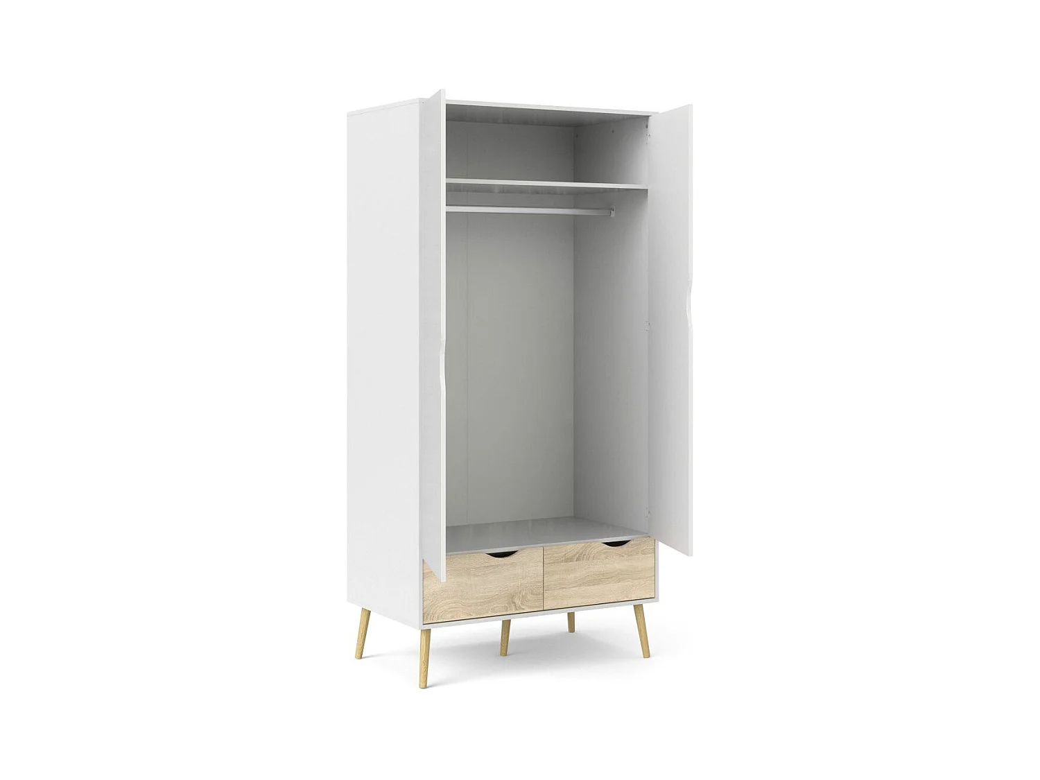 Armoire 2 portes, 2 tiroirs blanc et décor chêne L98,7 cm - BILLUND
