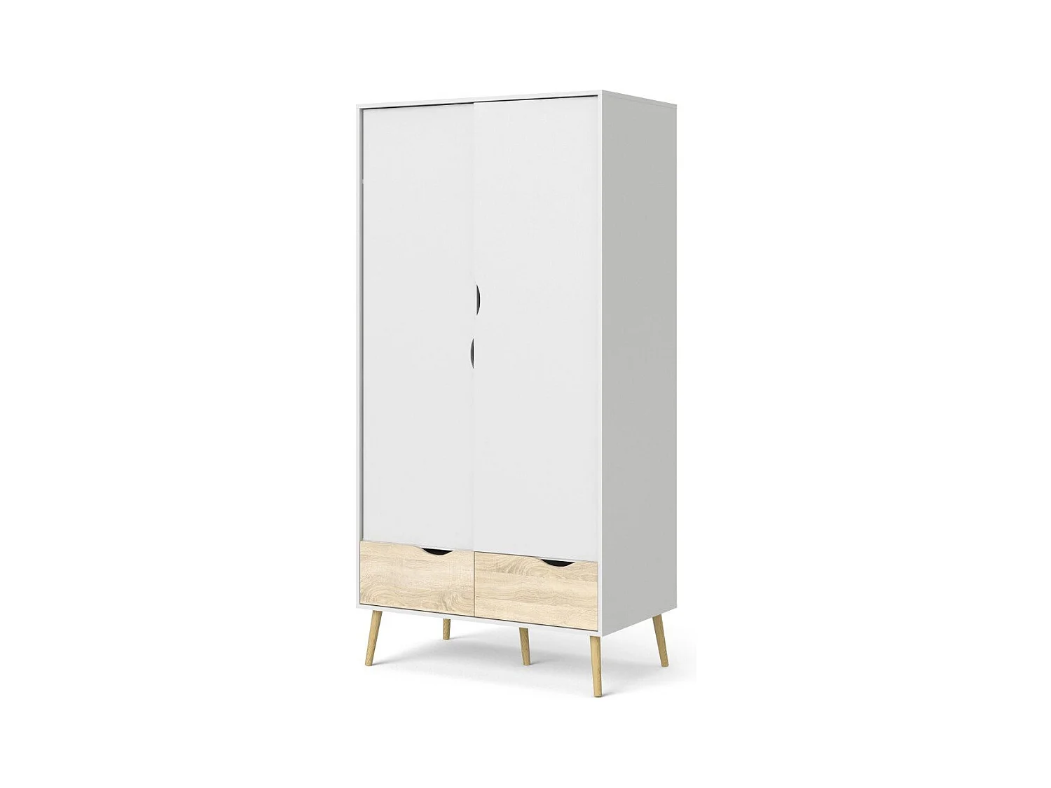 Armoire 2 portes, 2 tiroirs blanc et décor chêne L98,7 cm - BILLUND