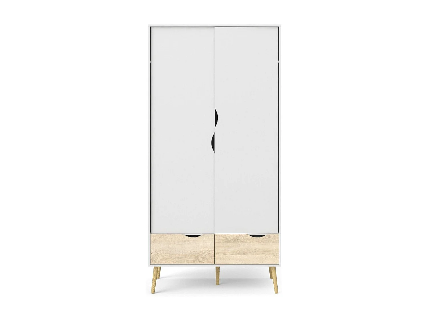 Armoire 2 portes, 2 tiroirs blanc et décor chêne L98,7 cm - BILLUND