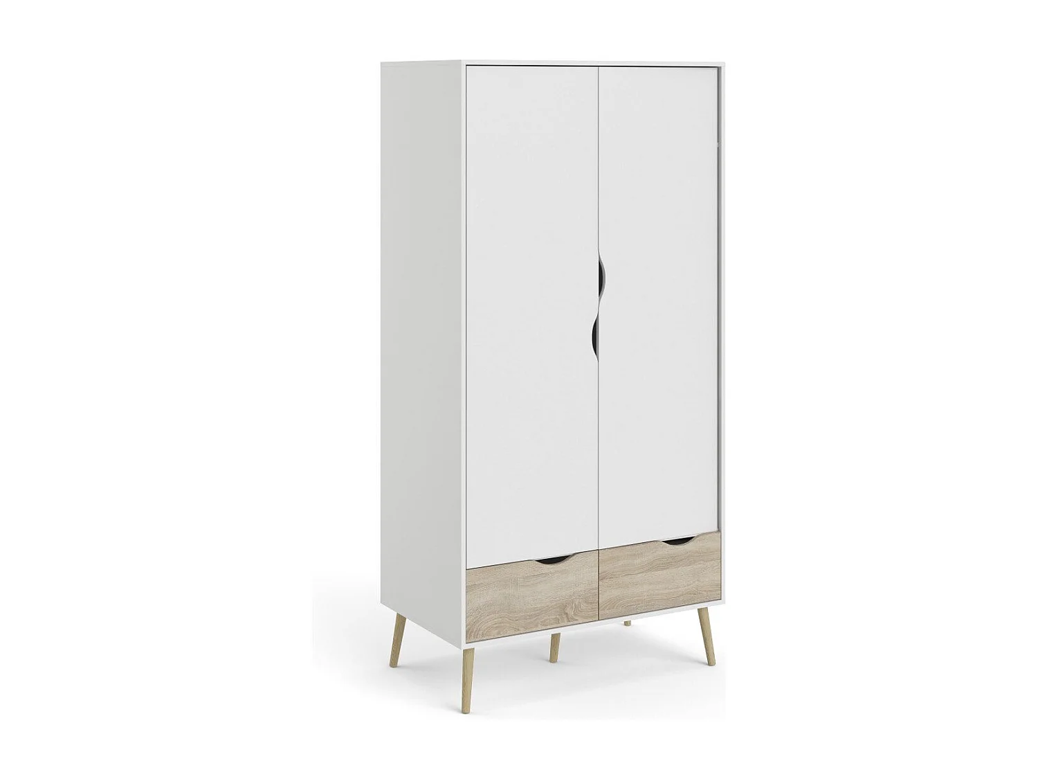 Armoire 2 portes, 2 tiroirs blanc et décor chêne L98,7 cm - BILLUND