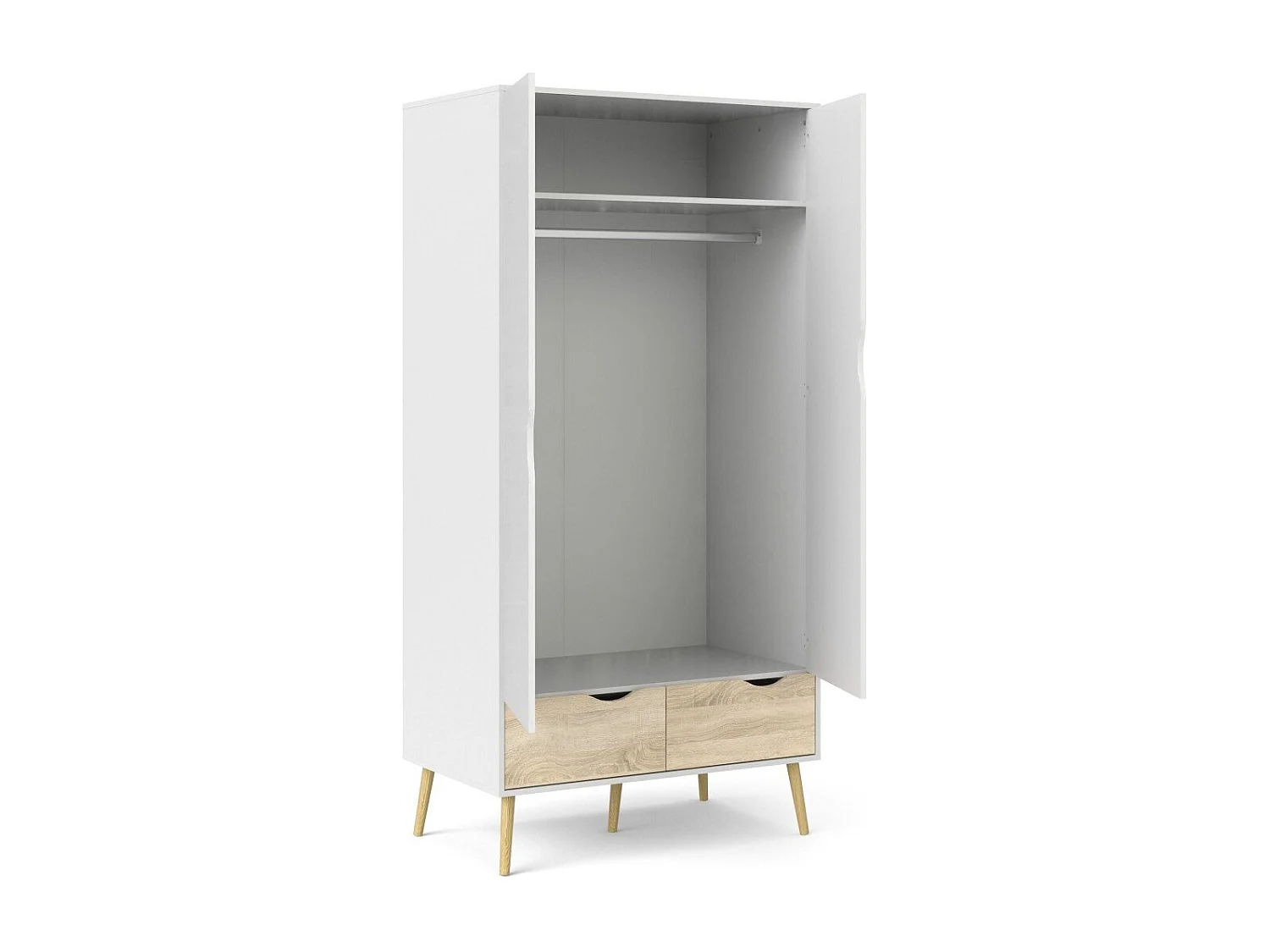 Armoire 2 portes, 2 tiroirs blanc et décor chêne L98,7 cm - BILLUND