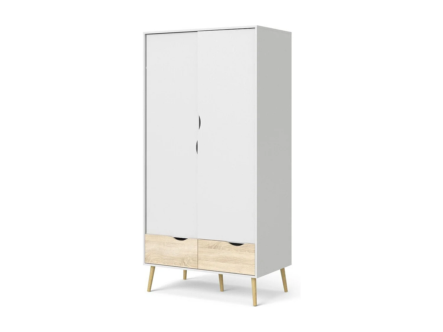 Armoire 2 portes, 2 tiroirs blanc et décor chêne L98,7 cm - BILLUND