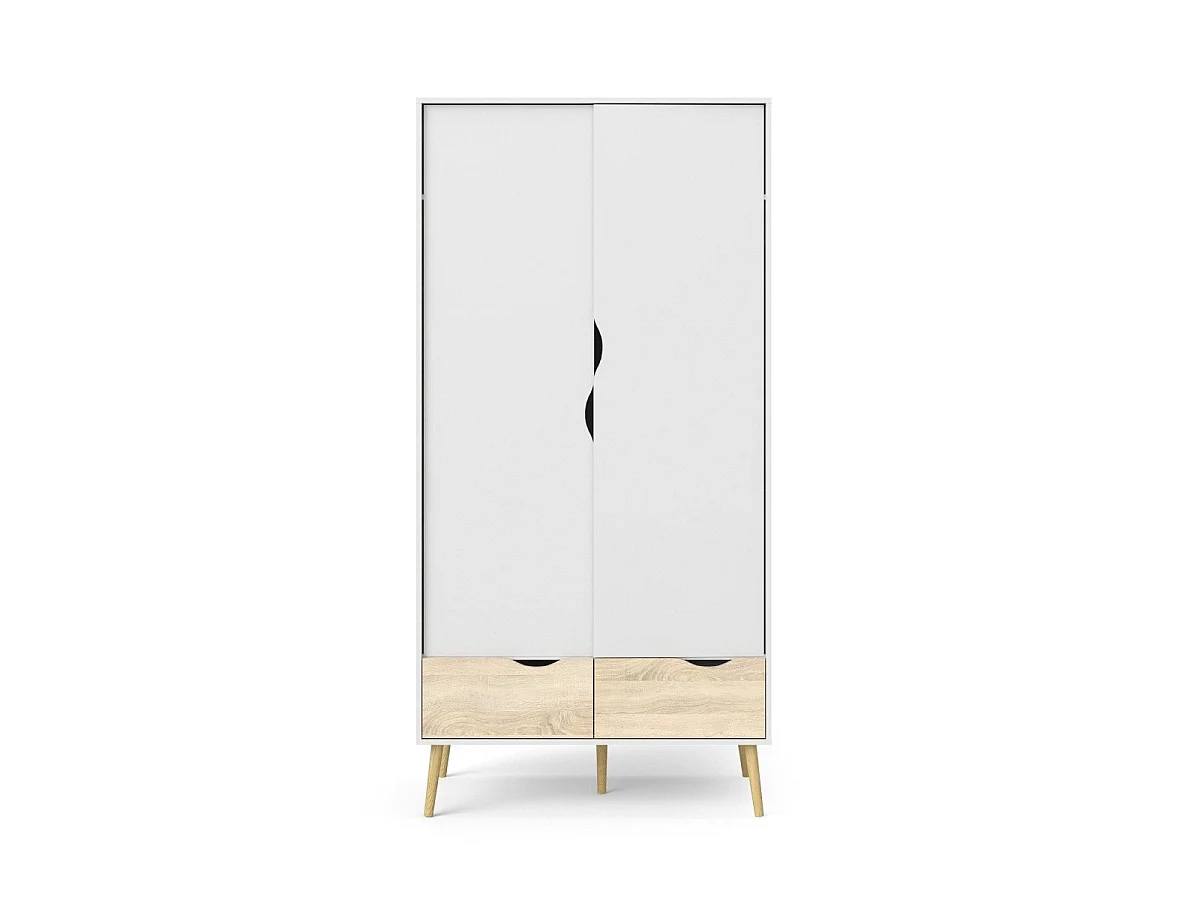Armário 2 portas, 2 gavetas branco e decoração em carvalho L98,7 cm - BILLUND