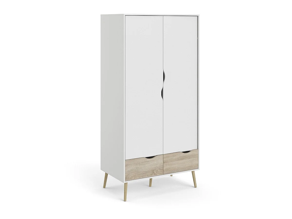Armário 2 portas, 2 gavetas branco e decoração em carvalho L98,7 cm - BILLUND