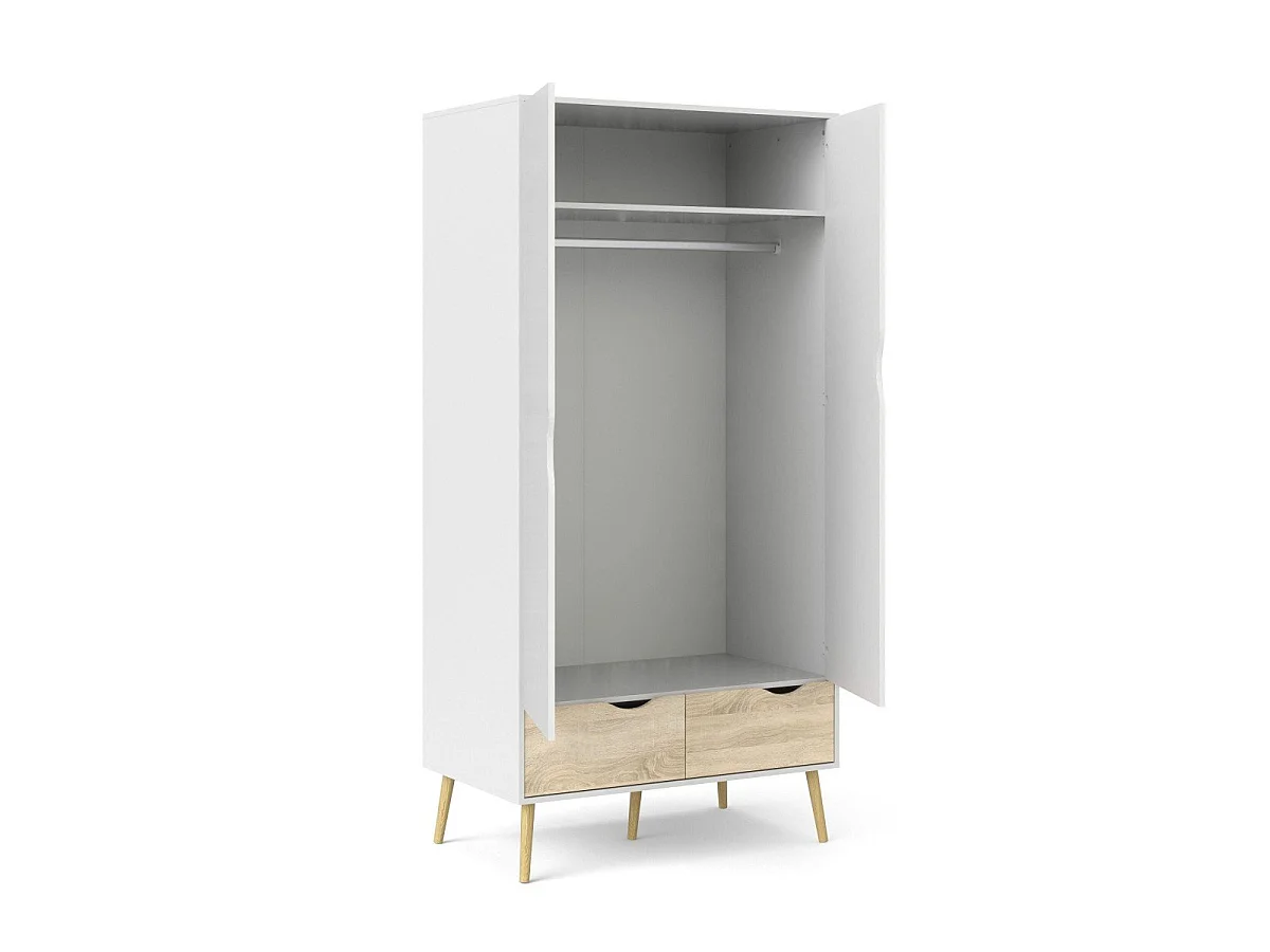 Armário 2 portas, 2 gavetas branco e decoração em carvalho L98,7 cm - BILLUND