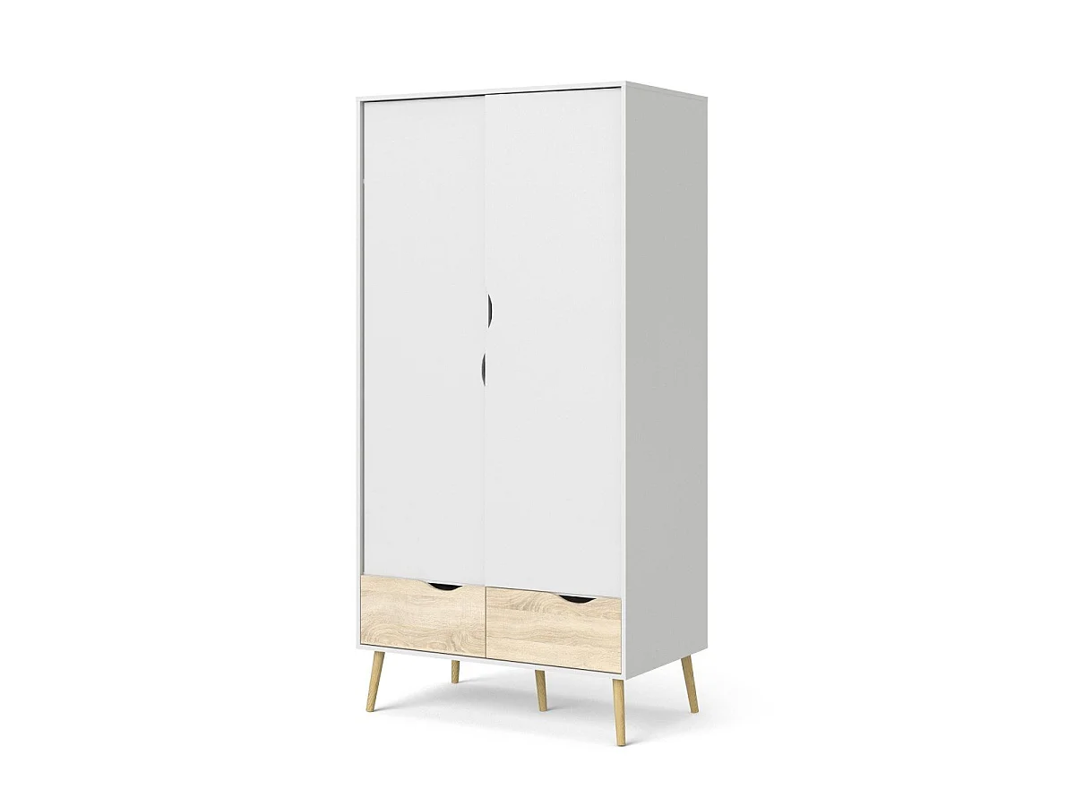 Armário 2 portas, 2 gavetas branco e decoração em carvalho L98,7 cm - BILLUND