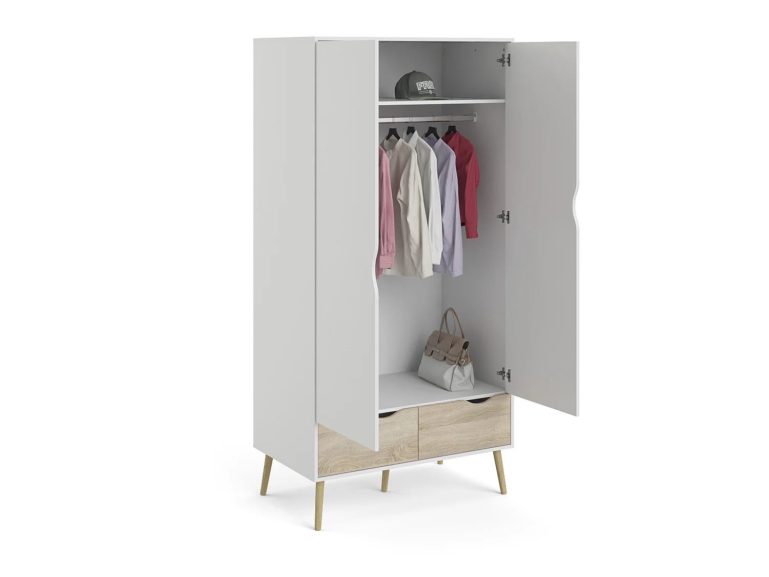 Armário 2 portas, 2 gavetas branco e decoração em carvalho L98,7 cm - BILLUND