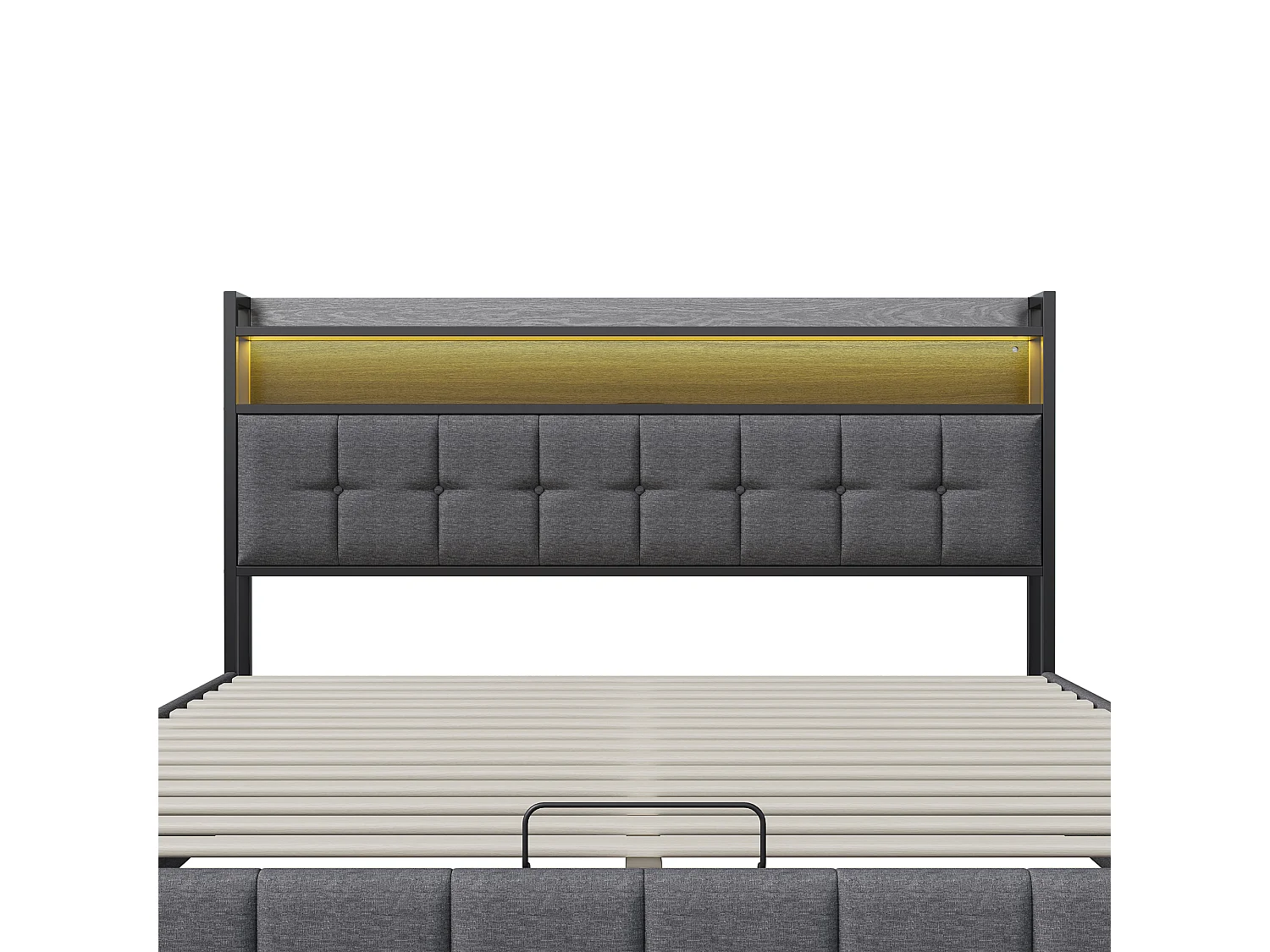 Lit coffre 140x190 cm - NEXU - LED - USB - lit adulte 140x190 cm avec sommier à lattes - tissu en lin - ​lit de rangement moderne 140x190 - gris