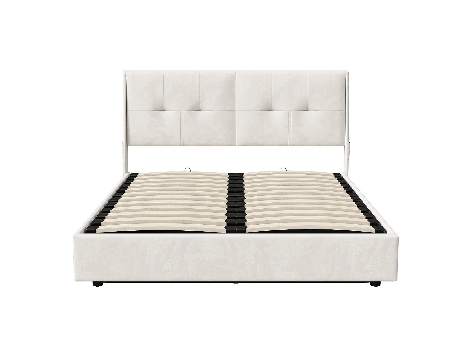 Lit coffre 140x200 cm avec sommier à lattes et LED, lit double en velours beige