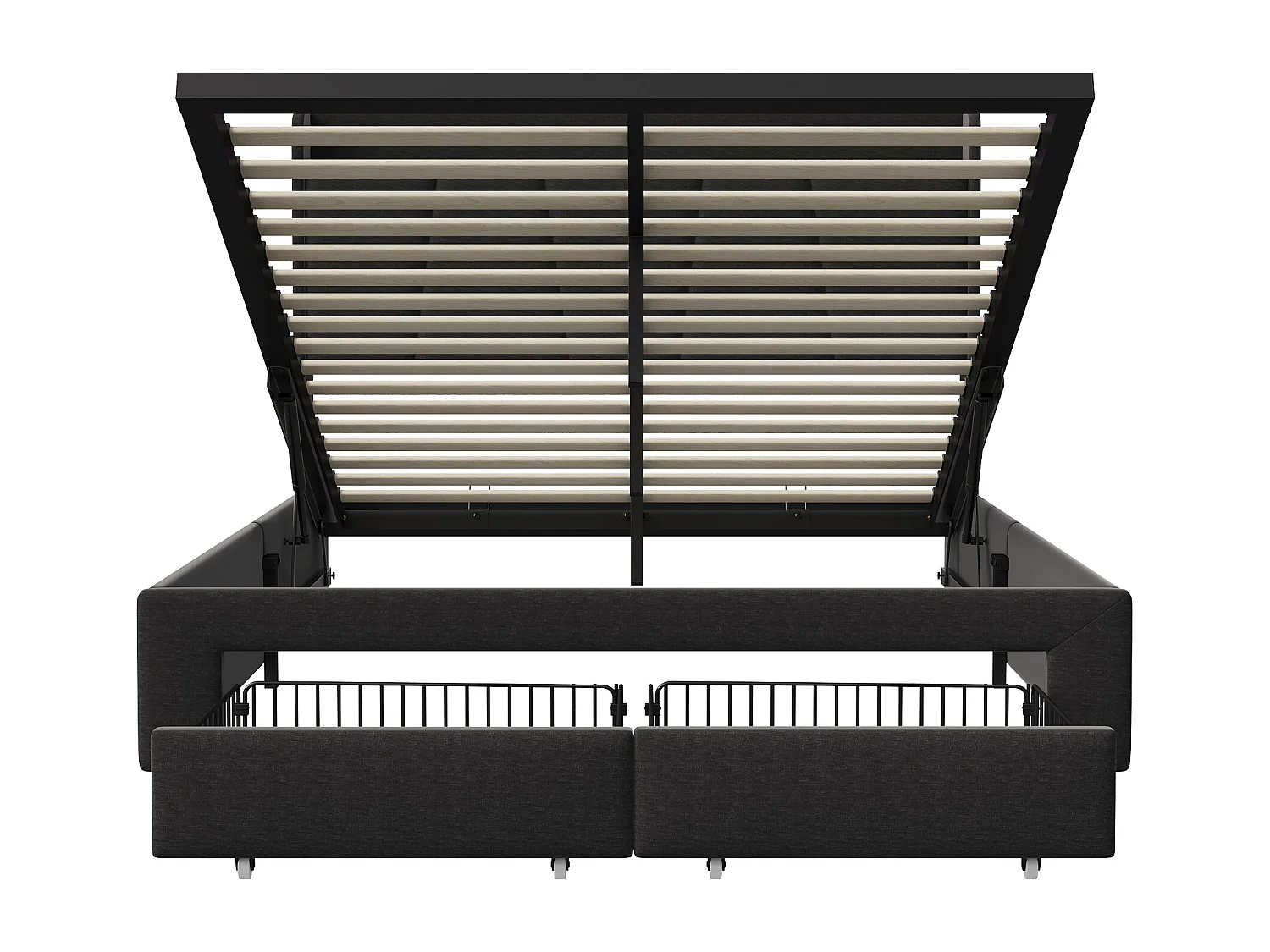 Lit coffre 160x200 cm avec sommier à lattes - NEXU - lit double 160x200 cm avec LED RGB - lit tiroir 160x200 cm - tissu en lin - gris