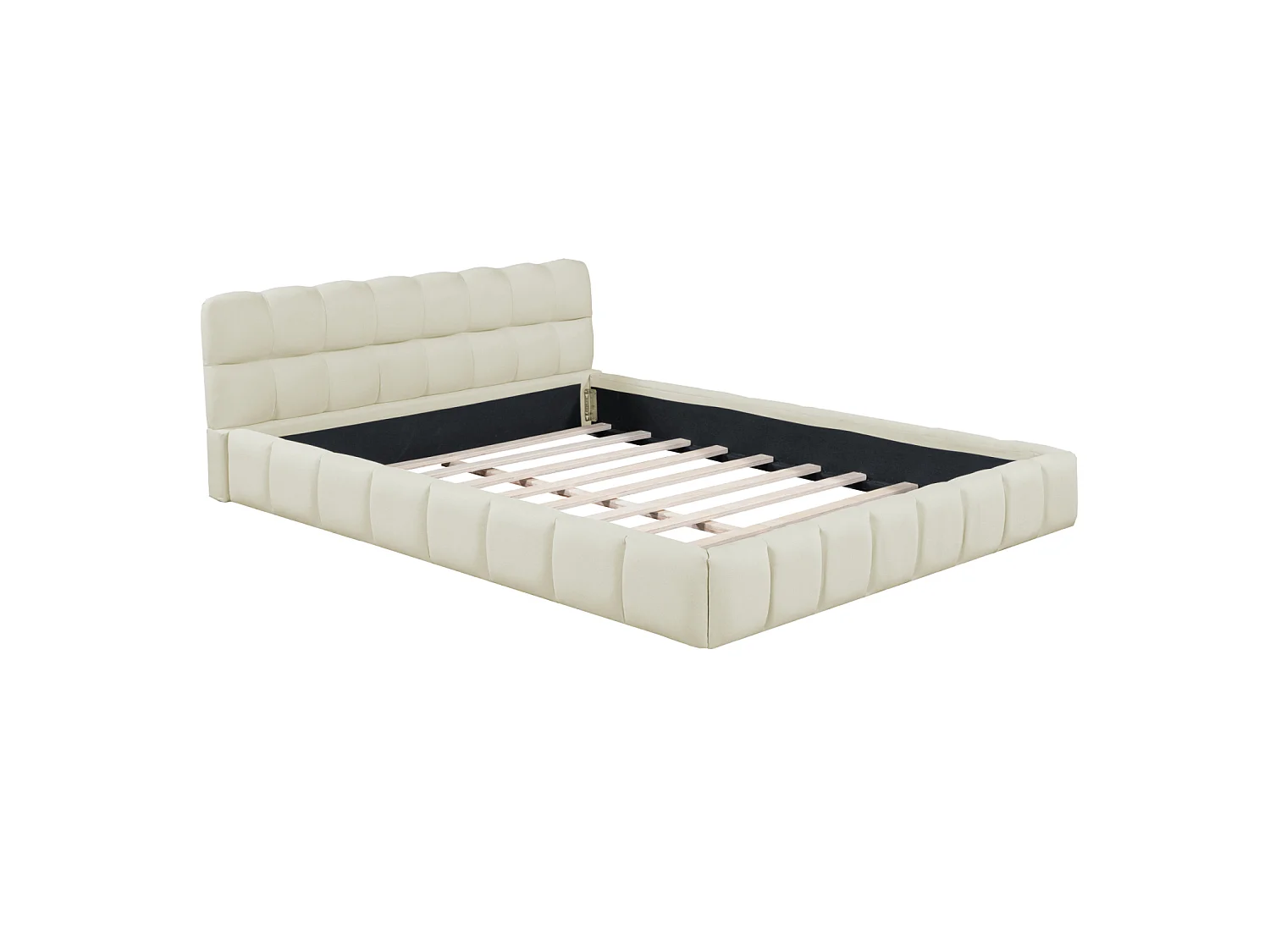 Lit capitonné 140 x 190 cm - NEXU - Lit adulte avec sommier à lattes - tissu effet lin beige - style crémeux