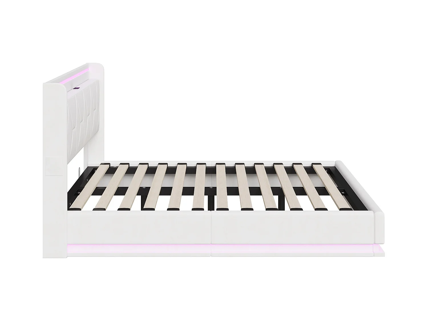 Lit adulte 140x200 cm sommier à lattes - NEXU - LED - USB - lit double 140x200 cm tissu en Velours -cadre de lit coffre 140x200 cm - blanc