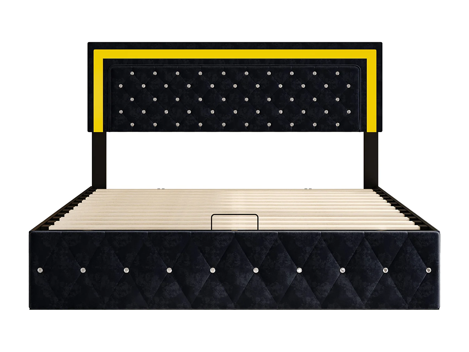 Lit coffre 180x200 cm avec sommier à lattes et LED, hydraulique rangement, lit double rembourré 180x200 cm soldes en tissu velours, noir