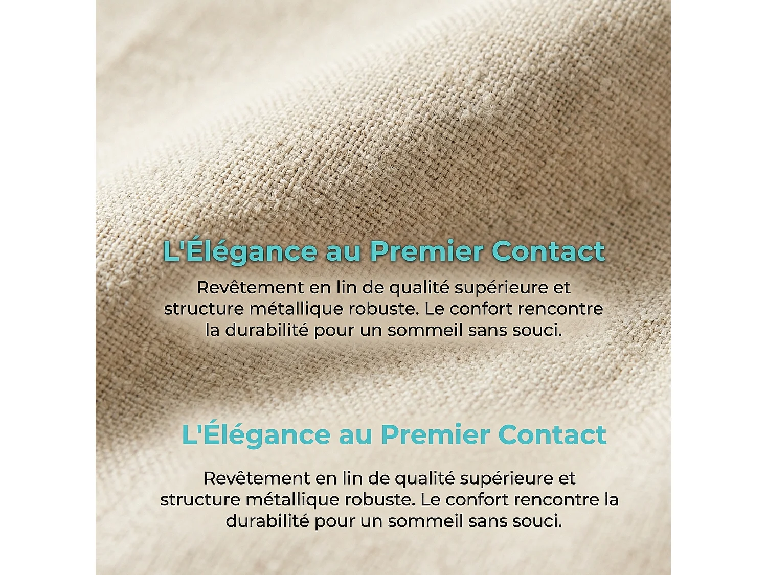 Lit adulte 160x200 cm avec 4 tiroirs, sommier à lattes et LED, revêtement en tissu de lin beige