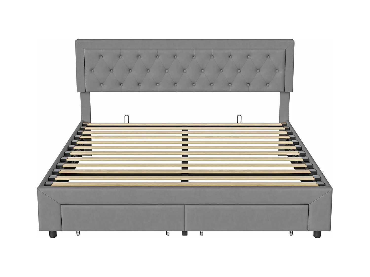 Lit adulte 180x200 cm avec sommier à lattes -NEXU -  lit  tiroir 180x200 cm - lit double 180x200 cm tissu en velours- cadre de lit coffre 180x200 cm - gris