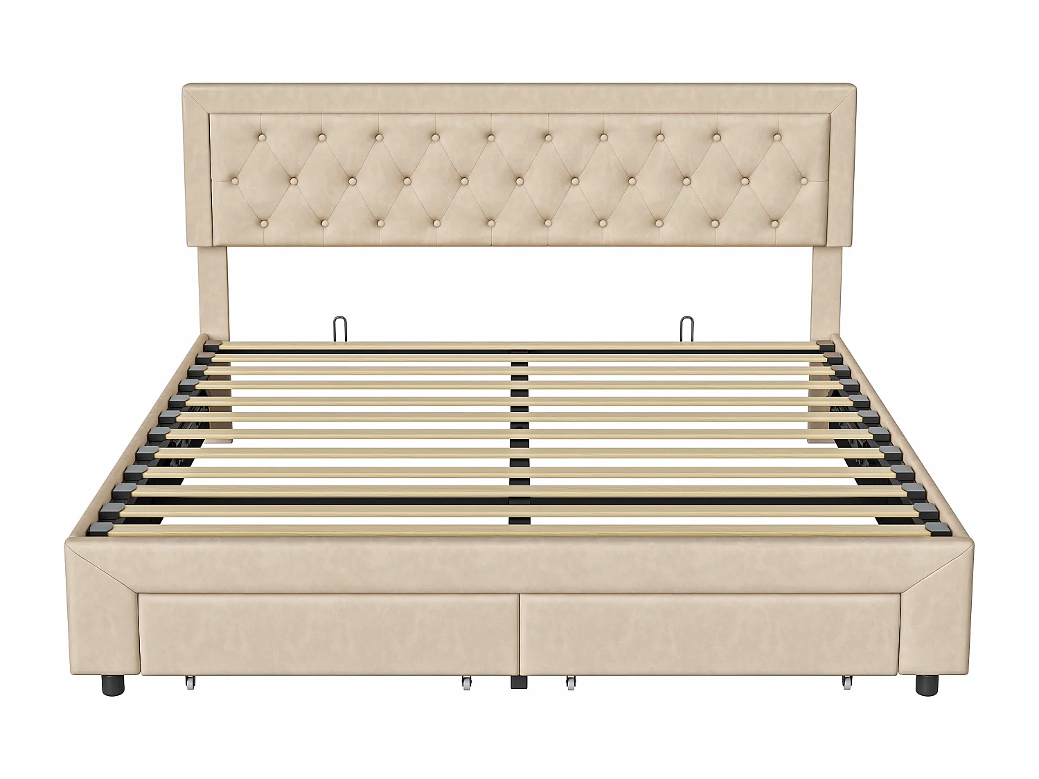 Bed 160x200 cm - NEXU - Bed met opbergruimte 160x200 cm met lade - Volwassen bed 160x200 cm met lattenbodem - fluwelen stof - beige