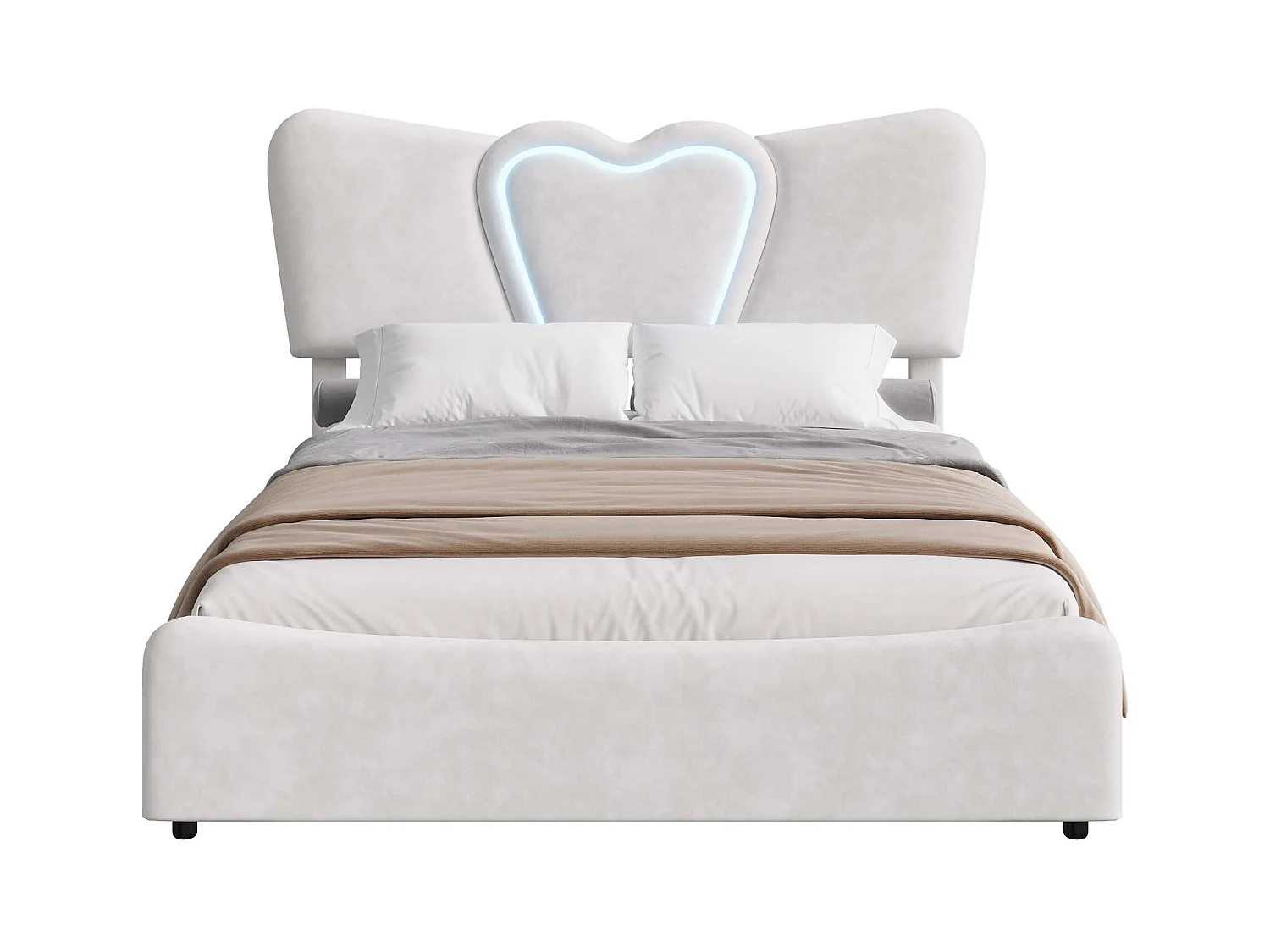 Lit 140x200 cm avec sommier à lattes - NEXU - style crémeux - LED - USB - lit adulte 140x200 cm tissu en Velours - cadre de lit coffre 140x200 cm - beige