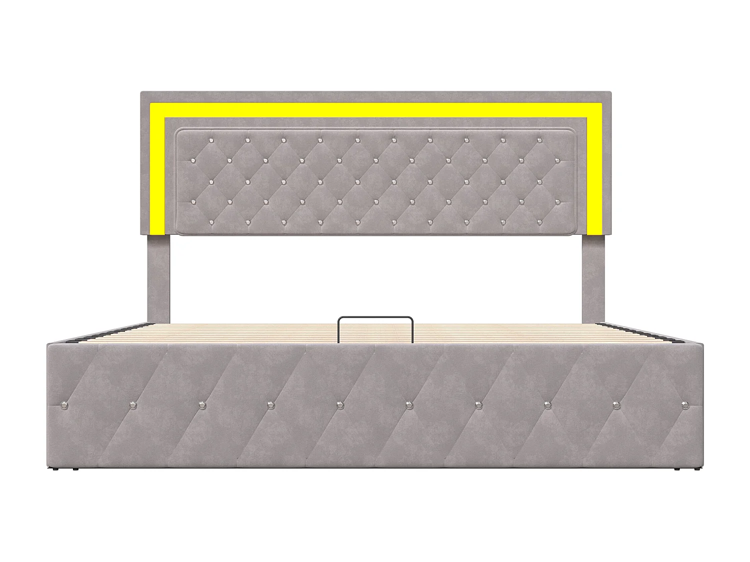 Lit coffre 140x200 cm en velours avec sommier à lattes - tête de lit LED - lit adulte 140x200 cm capitonné - beige