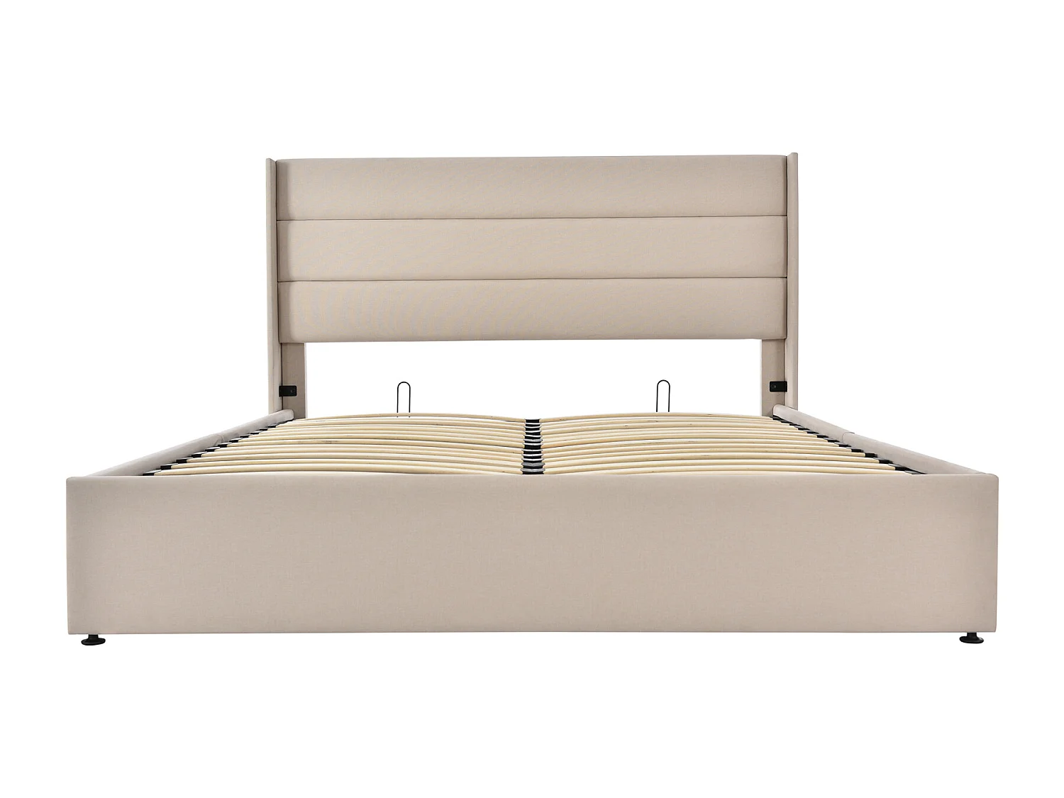 Lit 160x200 cm avec hydraulique - cadre de lit coffre 160x200 cm avec sommier à lattes - style simple - tissu en lin - beige