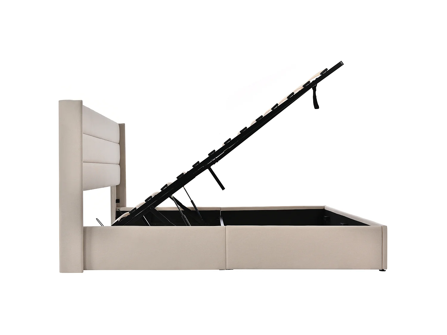 Lit 160x200 cm avec hydraulique - cadre de lit coffre 160x200 cm avec sommier à lattes - style simple - tissu en lin - beige